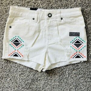Volcom White Jean Shorts with Geometric Design size 5